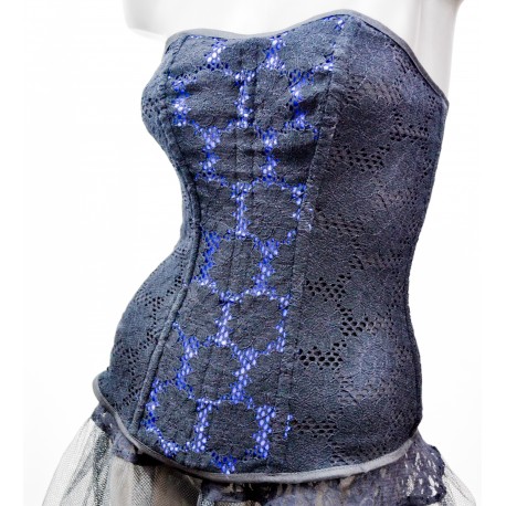 Corset de Encaje Negro con Azul